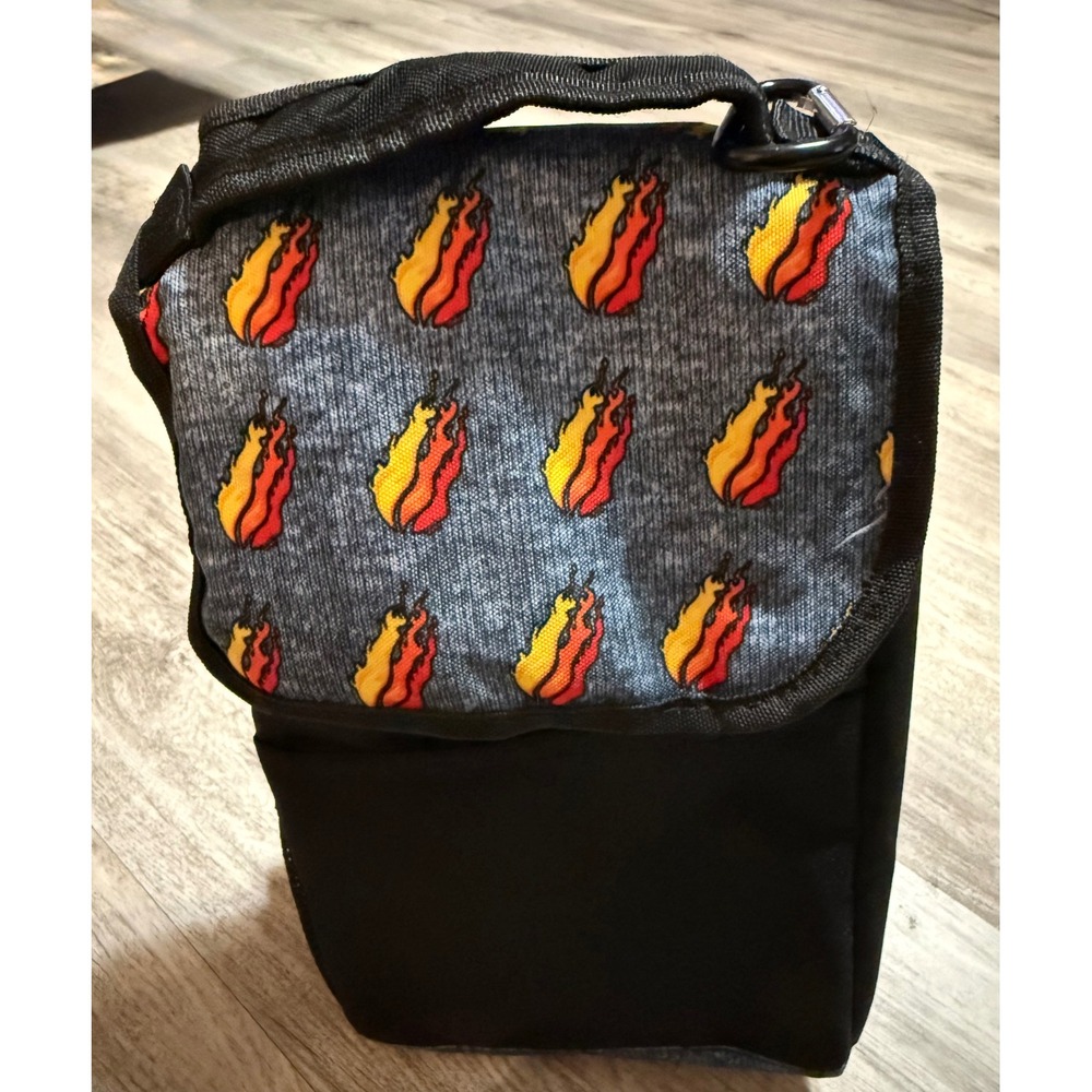 Kids Insulated Lunch Bag Black with Flame Pattern Adjustable Strap